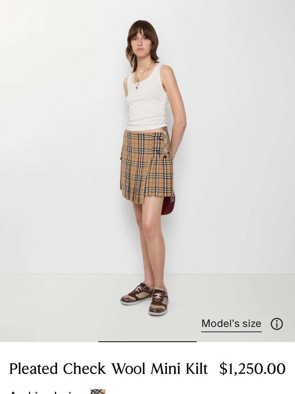 Burberry Beige Plaid Pleated Mini Skirt with Side Buckles - Picture 9 of 9